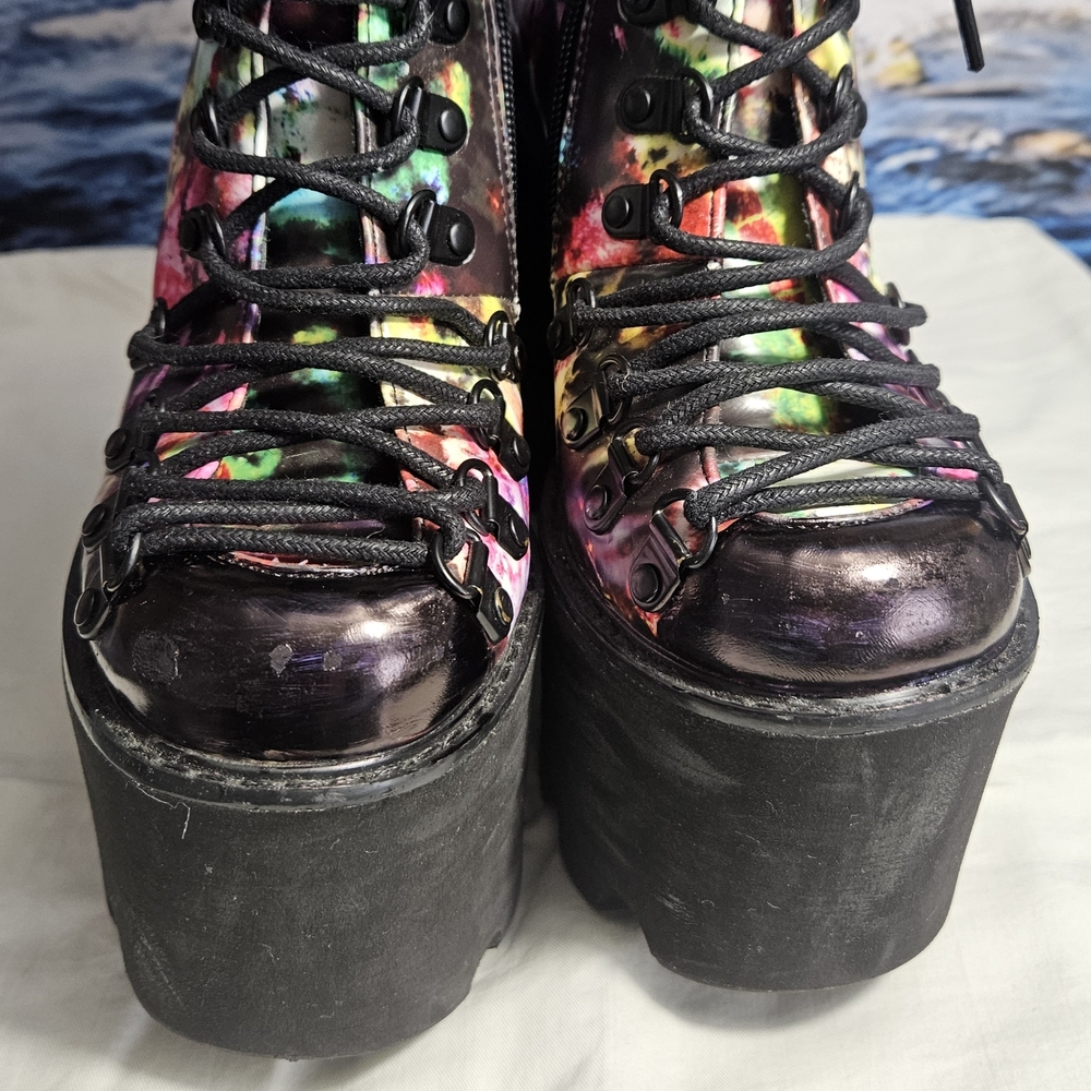 Dolls Kill ClubExx Vibrant Acid Sunrise Tie-Dye Lace Up‎ Platform Boots, 5 - Picture 9 of 9
